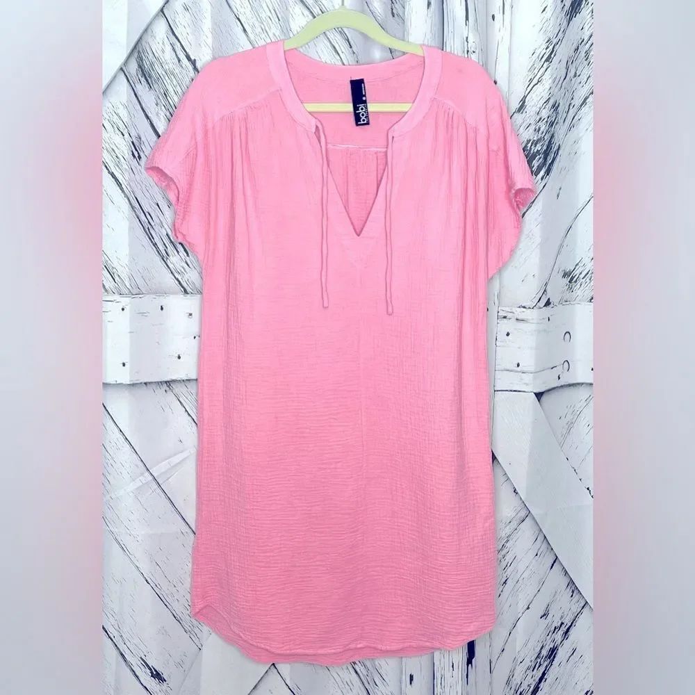 Bobi LA Gauze Tunic Dress Cover Up Pink M